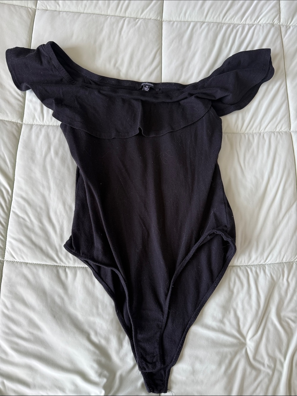 Black Off-Shoulder Ruffle Kids One-Piece